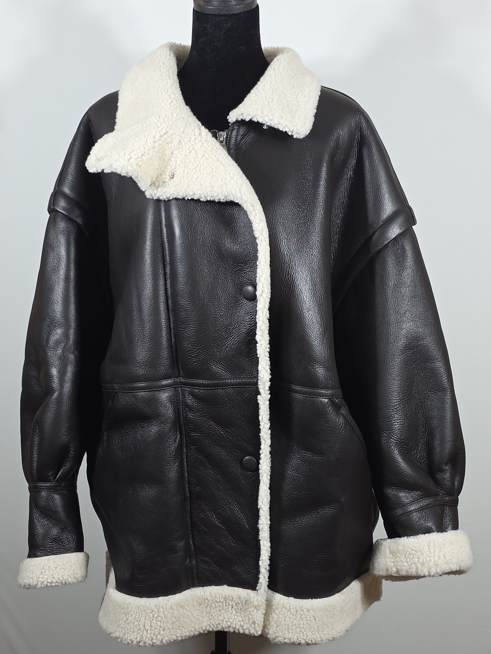 NWT Zeynep Arcay Brown Shearling Lambskin Leather Jacket